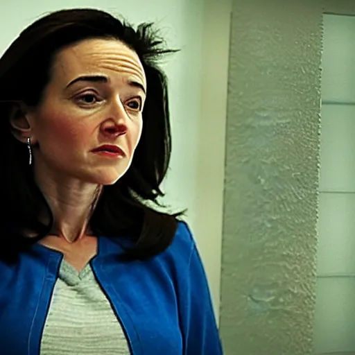 Prompt: Movie still of Sheryl Sandberg imprisoned in Supermax in Facebook The Movie (2017), directed by Steven Spielberg