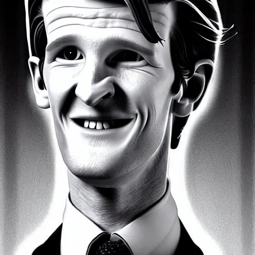 Image similar to beautiful lifelike award winning pencil illustration of the 1 1 th doctor matt smith smiling, whole body cinematic atmospheric, highly detailed, beautiful and realistic faces
