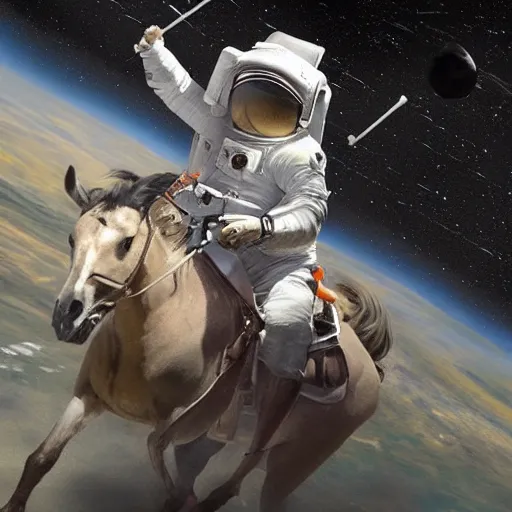 Prompt: concept art of a horse riding on the astronaut