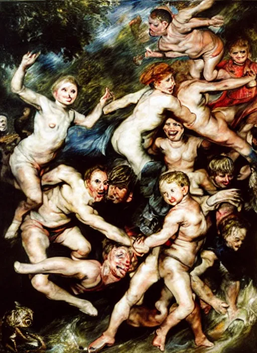 Image similar to adventure playground accident, adventure playground accident, adventure playground accident, adventure playground accident, adventure playground accident, adventure playground accident, oil on canvas by peter paul rubens. style fall of the damned by peter paul rubens