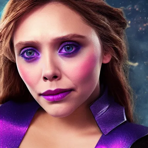 Prompt: Elizabeth Olsen as Thanos, Elizabeth Olsen wearing Thanos attire and makeup, trending on artstation, 4k, 8k.