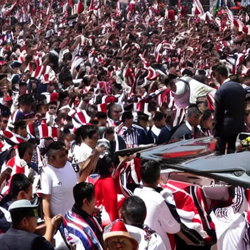 Prompt: Andres Manuel Lopez Obrador's funeral with Chivas soccer team fans in attendance