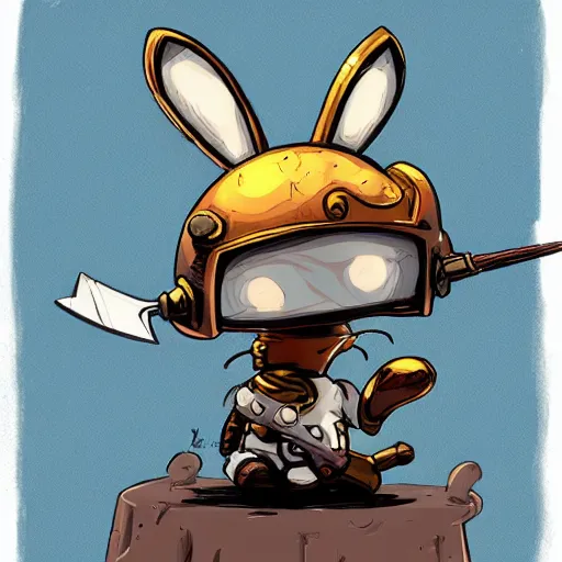 Image similar to bunny with helmet and sword by brian kesinger and james gurney, artstation