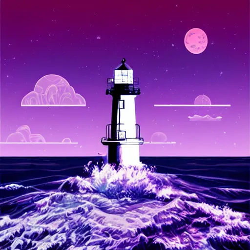 Prompt: lighthouse in the moon, epic retrowave art, trending on art station