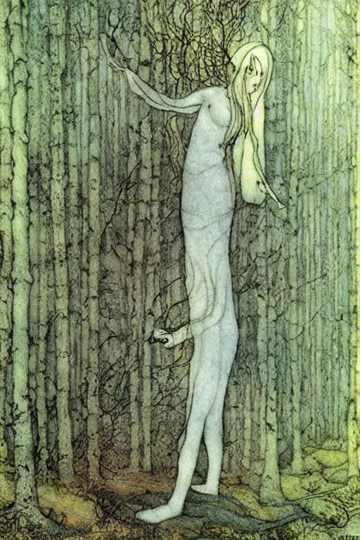 Image similar to the ghostly woman of the forest, john bauer