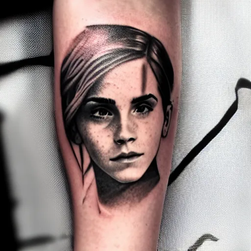 Image similar to man with tattoo of emma watson on arm back