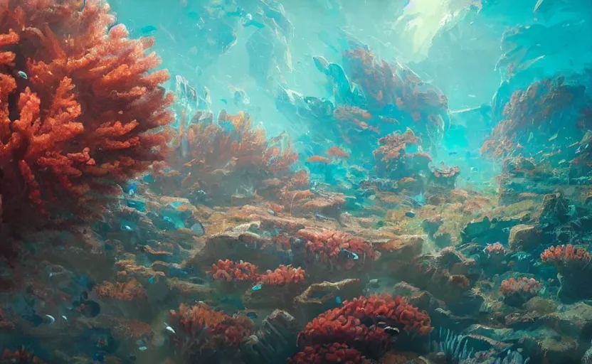 Prompt: A painting of a Coral Reef trending on artstation in the style of Greg Rutkowski