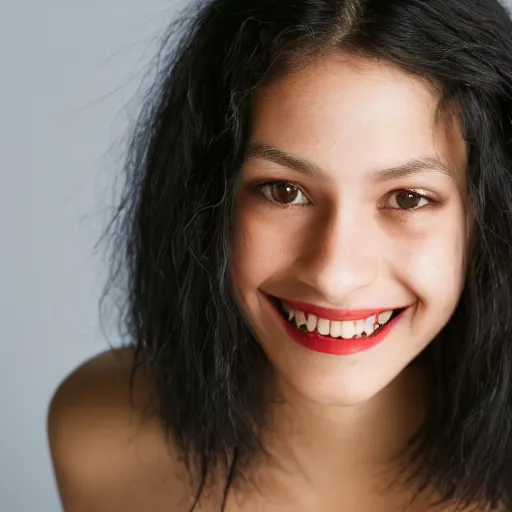 Prompt: portrait photo of a beautiful skater girl, black long hair, neck tattoos, brown eyes, full lips and a beautiful smile, uhd, 8k, award winning, annie liebovitz,