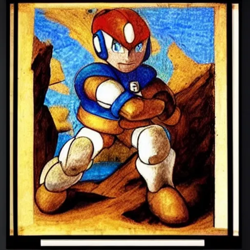 Prompt: megaman by leonardo da Vinci