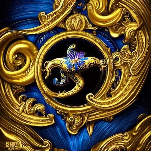 Image similar to black blue yellow porsche 9 1 1, complicated gold and blue flowers the baroque style decoration, dark fantasy, intricate, elegant, highly detailed, digital painting, artstation, concept art, matte, 3 d 8 k octane rendered, sharp focus, illustration, octane rendered, art by artgerm