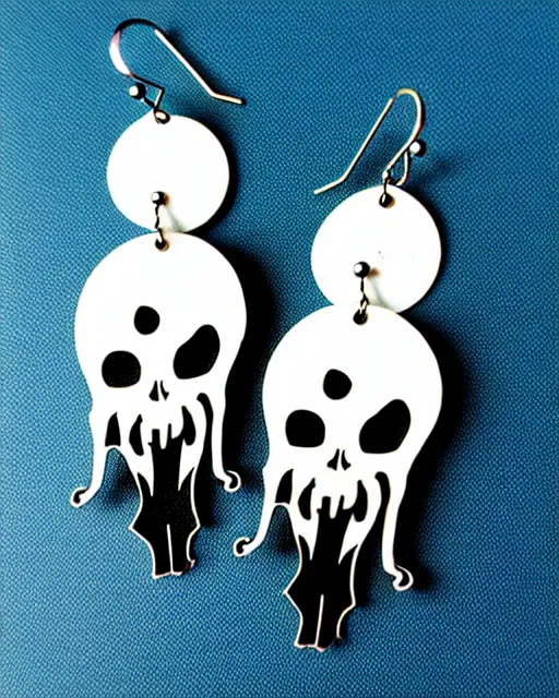 Prompt: tim burton spooky monster, 2 d lasercut earrings,