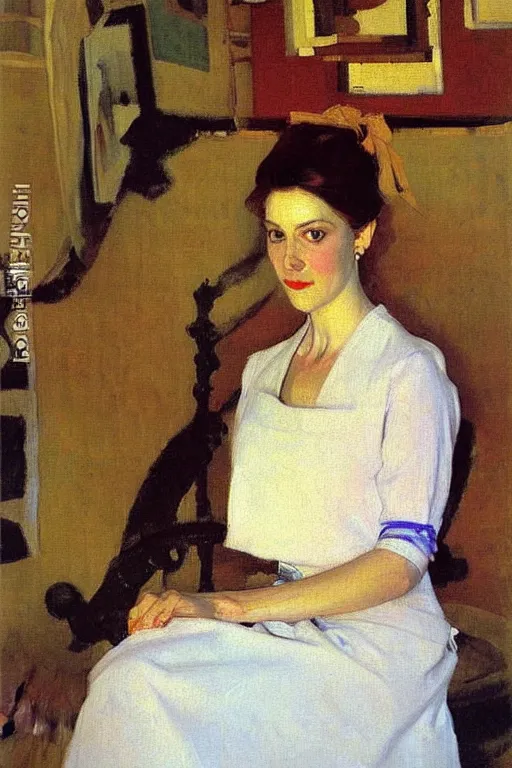 Prompt: lady, painting by serov