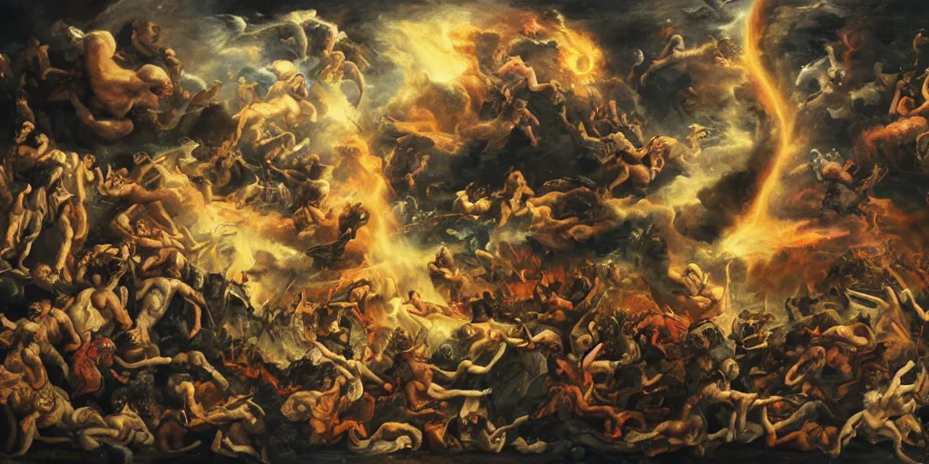 Prompt: a war between heaven and hell