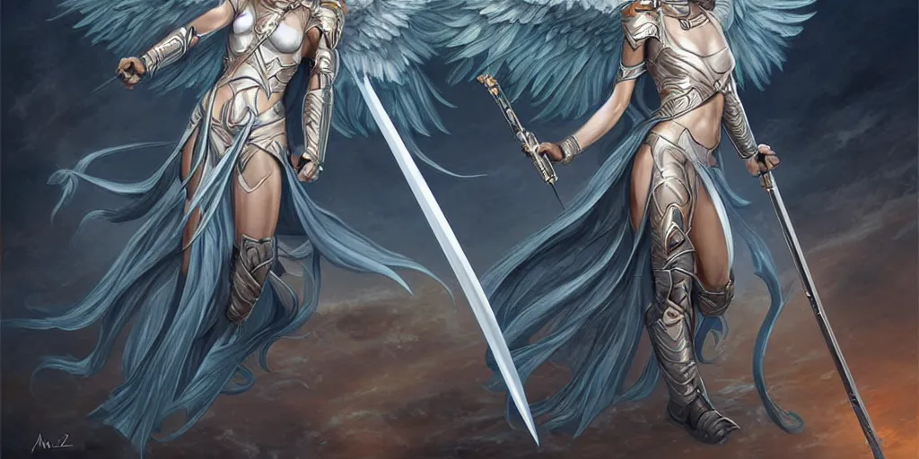 Image similar to female angel warrior. digital art, detailed by magali villeneuve