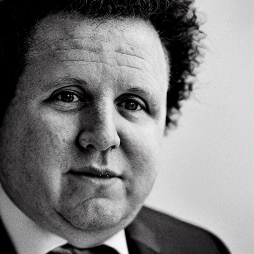 Image similar to A hyper-realistic black and white photograph taken with a 50mm 1.4 lens of Jean Charest with sheep hair