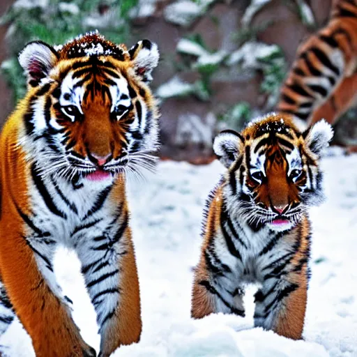 Image similar to tiger cubs playing in the snow