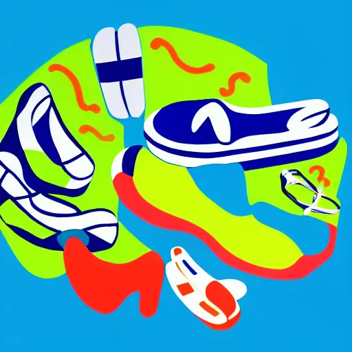 Image similar to retro, hd illustration of crocs shoes, inspired by watercolor masterpieces, matisse, malevich, david hockney, keith haring, colorful, happy, trending on artstation, 4 k