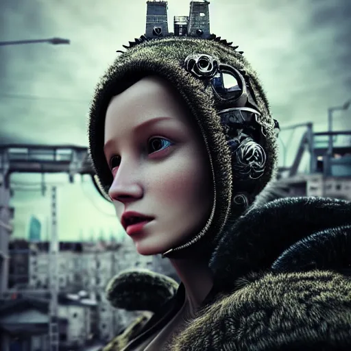 Image similar to Stylish portrait in a crowded city on another planet, Neo Norilsk, Neo Kyiv, sci-fi, fantasy, intricate, very very beautiful, elegant, highly detailed, smooth, photorealistic, cinematic, Cinema 4D, sharp focus, by Evgeny Zubkov, by Marat Zakirov, trending on Behance