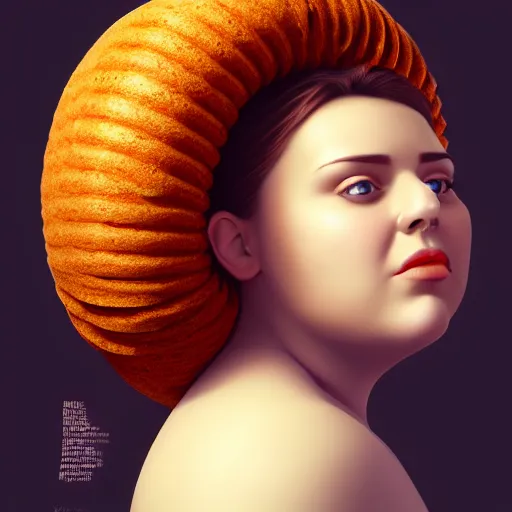 Prompt: portrait of a stocky beautiful woman with a bundt bundt pan face, wide shot, digital art, 8k, trending on artstation