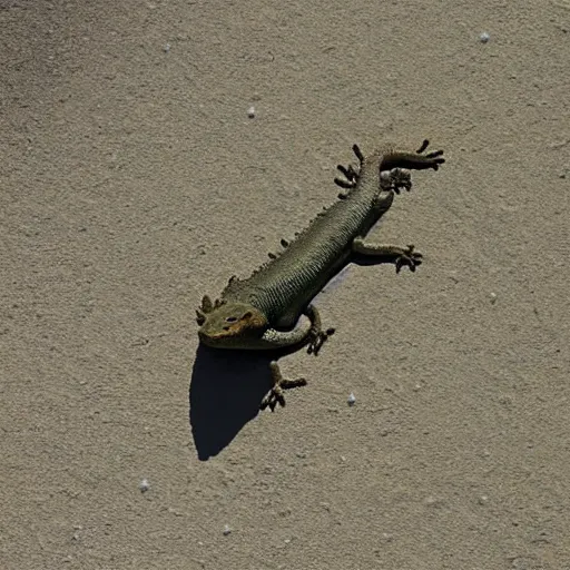 Prompt: photo from an airplane of giant lizard