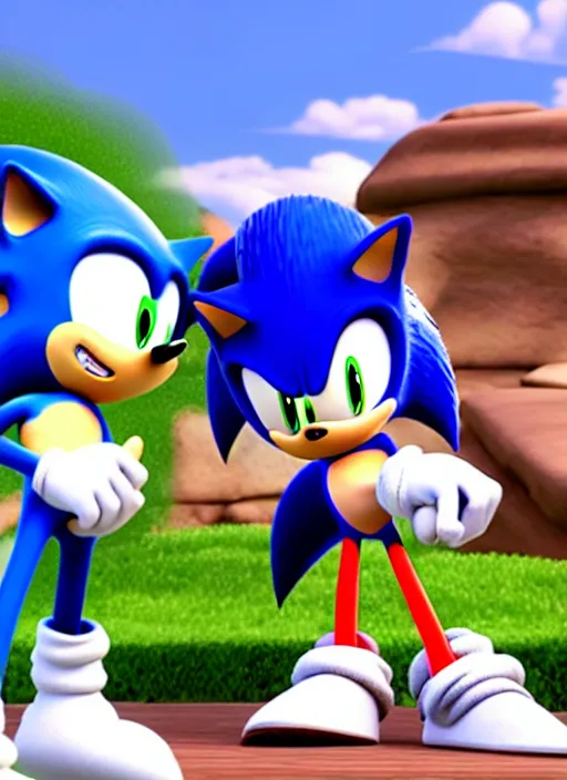 Prompt: sonic the hedgehog and timmy turner from fairly odd parents hanging out, unreal engine render