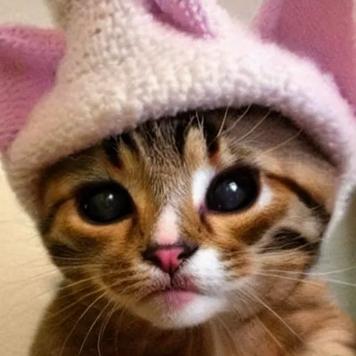 Prompt: a cute kitten wearing a silly hat