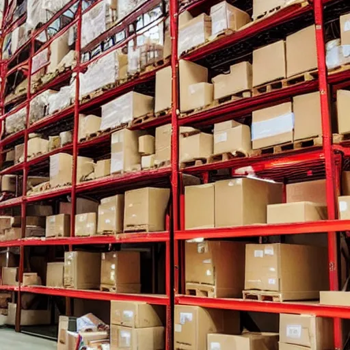 Image similar to a picture of a warehouse full of boxes but all boxes are red