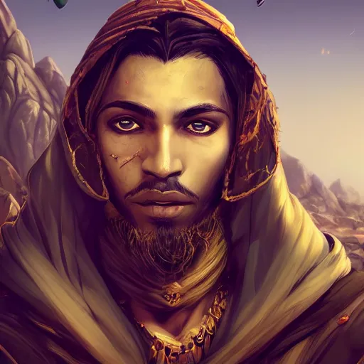 Image similar to portrait of young wild arabian nomad half werewolf, with yellow cloths, league of legends splash art, castlevania, hearthstone splash art, full body shot, rule of thirds, ultrafine hyperrealistic detailed face, artgerm, greg rutkowski, trending on artstation, 8 k, intricately detailed, highly detailed