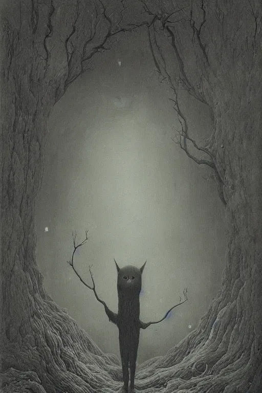 Prompt: zdzisław beksinski painting of the beast from over the garden wall