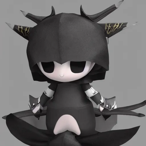 Prompt: cute fumo chibi plush knight imp, black and white with hearts, soft shadow, vray, asymmetry