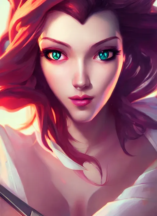 Image similar to handsome miss fortune from league of legends, half body shot, path traced, octane render, highly detailed, high quality, digital painting, hd, alena aenami, lilia alvarado, shinji aramaki, karol bak, alphonse mucha, tom bagshaw