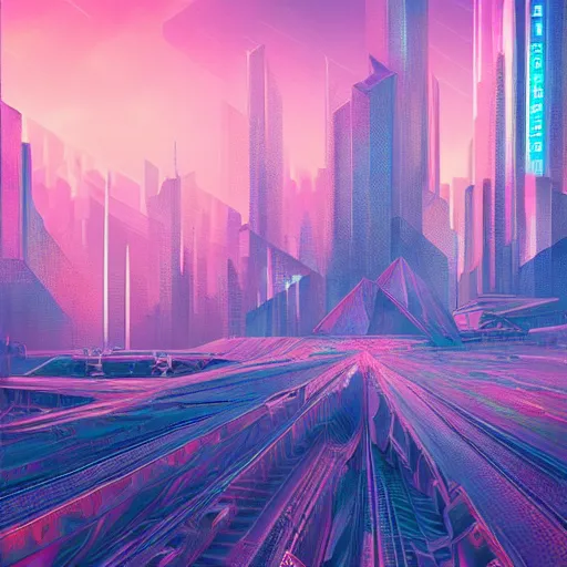 Image similar to matte painting of the sacred geometry of cyberpunk, brilliant colors, extremely detailed, very very detailed, in the style of alena aenami by Alex grey, HD, 4k, 8k