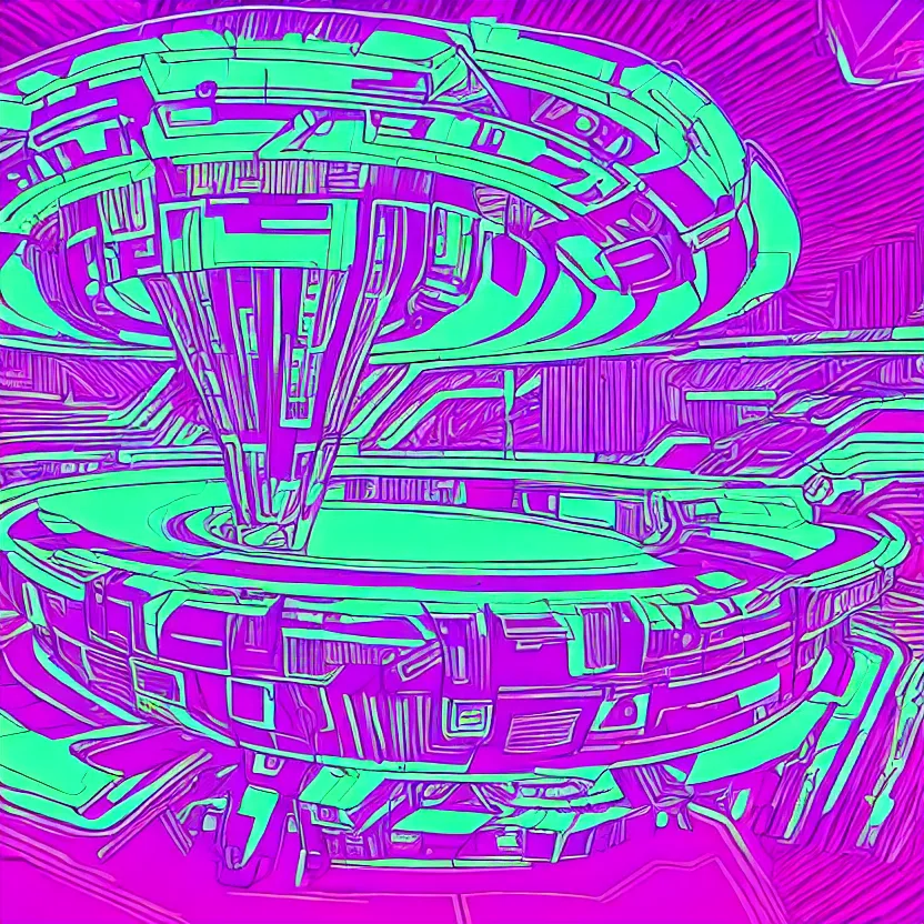 Prompt: a ufo with neon lines, epic retrowave art, trending on art station