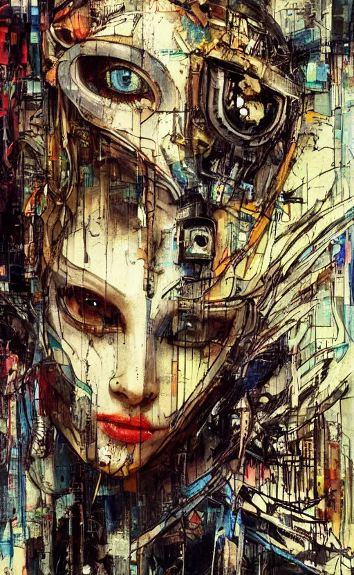 Image similar to beautiful girl made of mech mask rendered in unreal engine, cyberpunk, full body, rave, scifi, painted by albrecht durer | bernard buffet | carne griffiths | wlop