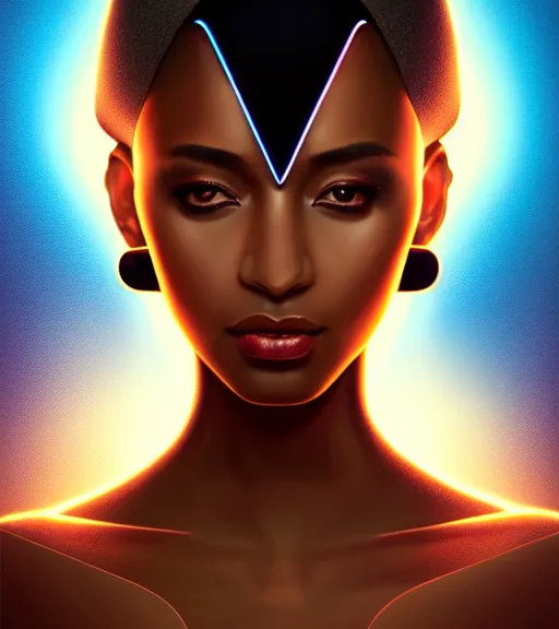 Image similar to symmetry!! egyptian princess of technology, solid cube of light, hard edges, product render retro - futuristic poster scifi, lasers and neon circuits, brown skin gorgeous egyptian princess, intricate, elegant, highly detailed, digital painting, artstation, concept art, smooth, sharp focus, illustration, dreamlike, art by artgerm