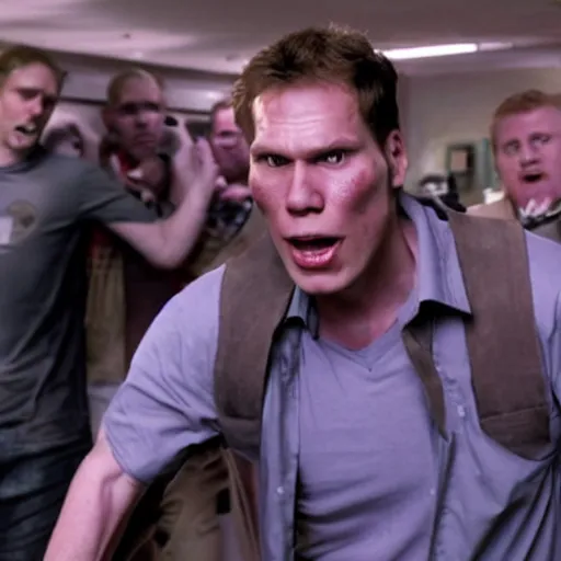 Image similar to Live Action Still of Jerma in Shaun of the Dead, real life, hyperrealistic, ultra realistic, realistic, highly detailed, epic, HD quality, 8k resolution, body and headshot, film still