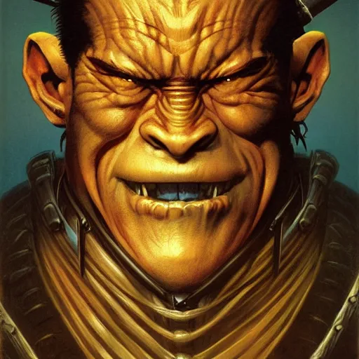 Prompt: head and shoulders portrait of a samurai hobgoblin, d & d, fantasy, greg rutkowski, frank frazetta, alexandre chaudret, boris vallejo, michael whelan, miro petrov, hr giger, magali villeneuve, donato giancola