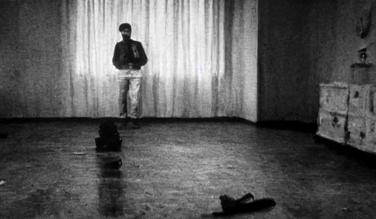 Prompt: Doug Walker crying in an empty room, film still, by Andrei Tarkovsky