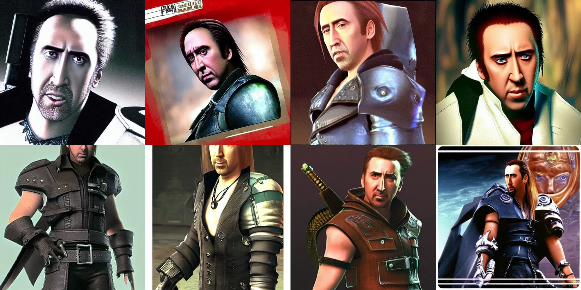 Prompt: “nic cage as a character in final fantasy 7 for the ps1”