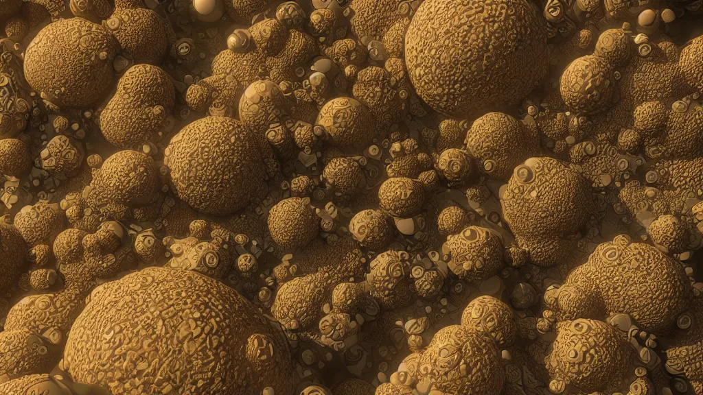 Image similar to a close up of a bunch of different objects, a raytraced image by benoit b. mandelbrot, behance, generative art, fractalism, biomorphic, greeble, rtx, octane render, 3 d