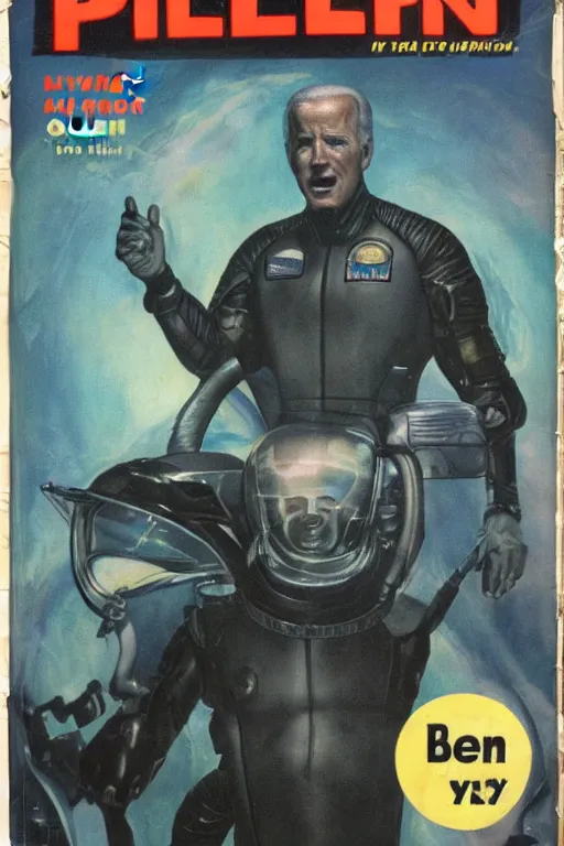 Prompt: pulp scifi cover of Joe Biden as an alien