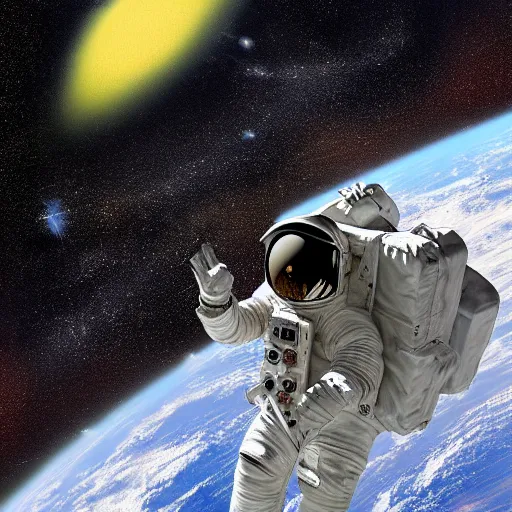 Image similar to astronaut looks at the destruction of the earth in space, highly detailed, digital painting