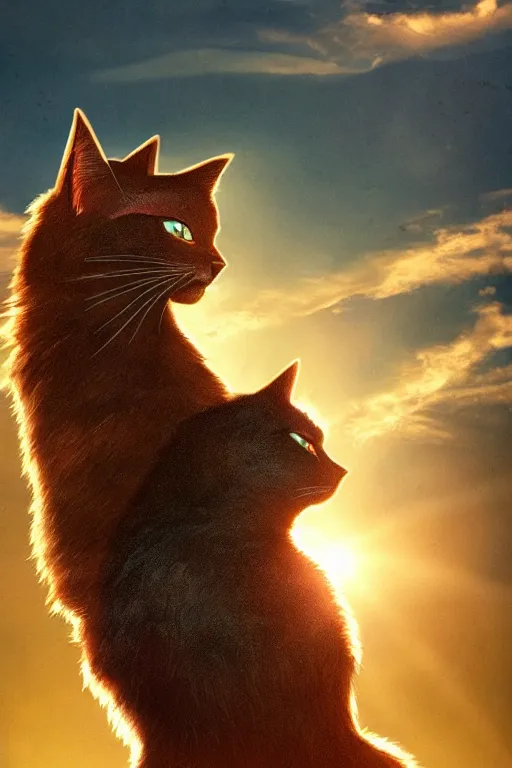 Image similar to a movie poster for warrior cats by wayne mclouglin, depth of field, sun flare, hyper realistic, very detailed, backlighting, cgi