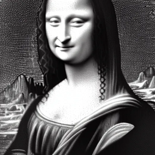 Image similar to a 1900sgrainy photo of Mona Lisa dressed in victorian clothes