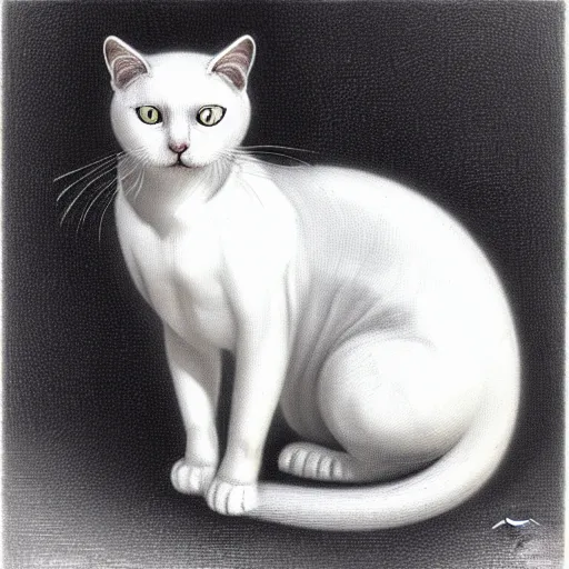 Prompt: white cat, art by hr giger!!!, gustave dore, artstation
