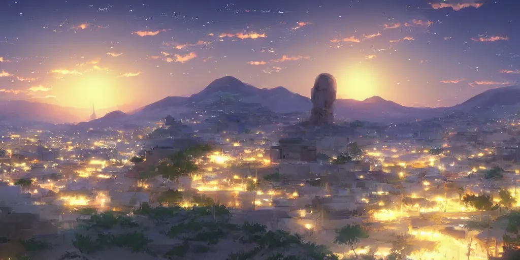 Image similar to arabian night landscape by makoto shinkai