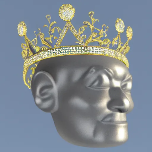 Image similar to precious gemstone that shaped like a face wearing a crown, 3 d render