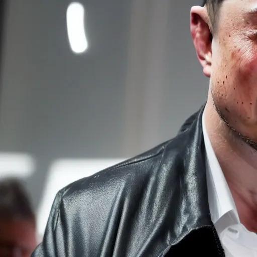 Image similar to professional photo of elon musk sobbing with wet tears on his cheeks, stunning, 4 k