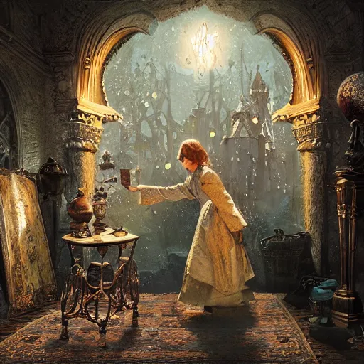 Prompt: Frank Dillane with a crystal ball conducting a seance, intricate, digital painting, old english, victorian, sepia, whimsical background by marc simonetti, artwork by liam wong