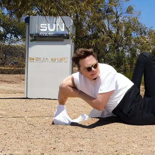 Image similar to elon musk sun tanning on marts